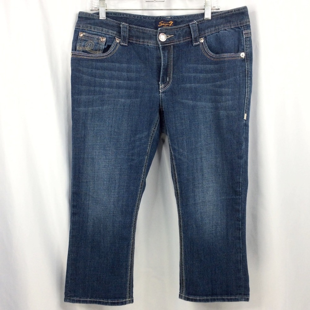 Seven7 Luxe Capri Cropped Stretch Med Wash Jeans Size 14